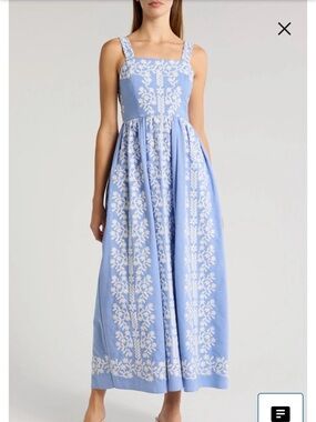 New Julia Jordan Floral Embroidered Maxi Dress Blue White Square Neck Sz 10